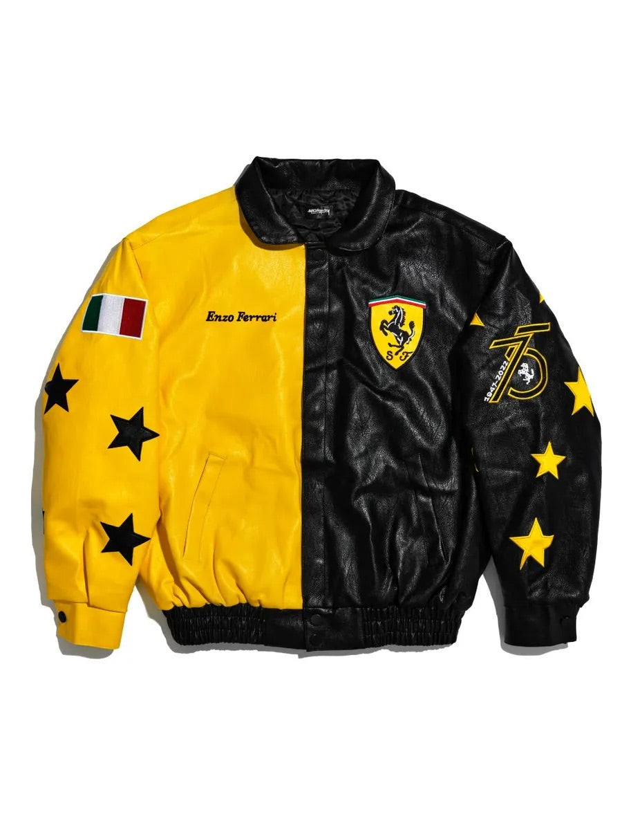 Ferrari Black-Yellow Leather Jacket