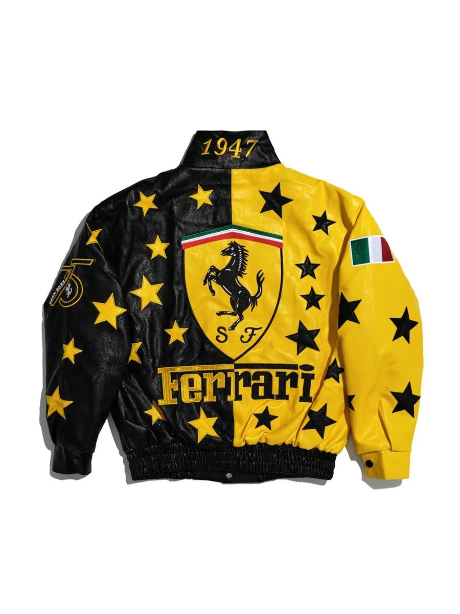 Ferrari Black-Yellow Leather Jacket