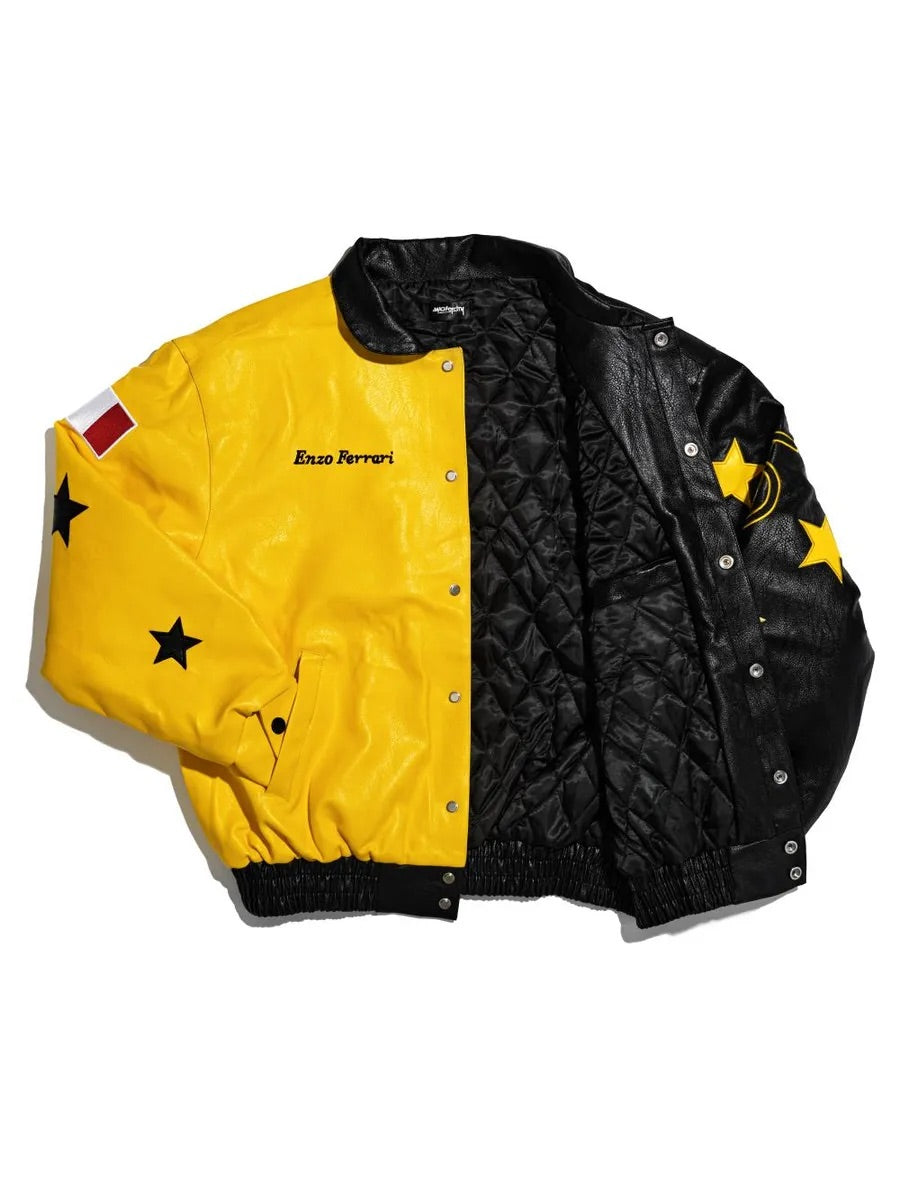 Ferrari Black-Yellow Leather Jacket