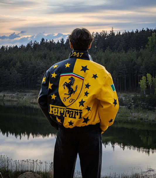 Ferrari Black-Yellow Leather Jacket